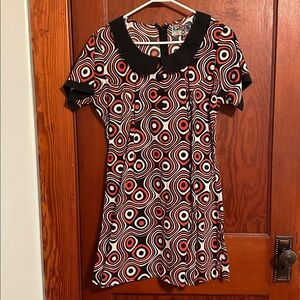 MADCAP ENGLAND Retro Patterned Dress with Black Collar XL